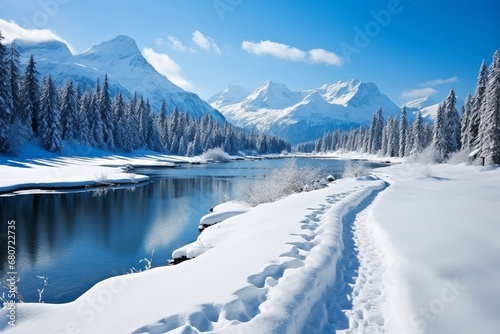 Snowy Landscapes in the Tatra Mountains, Poland. Pristine White Peaks Meet Clear Blue Sky photo
