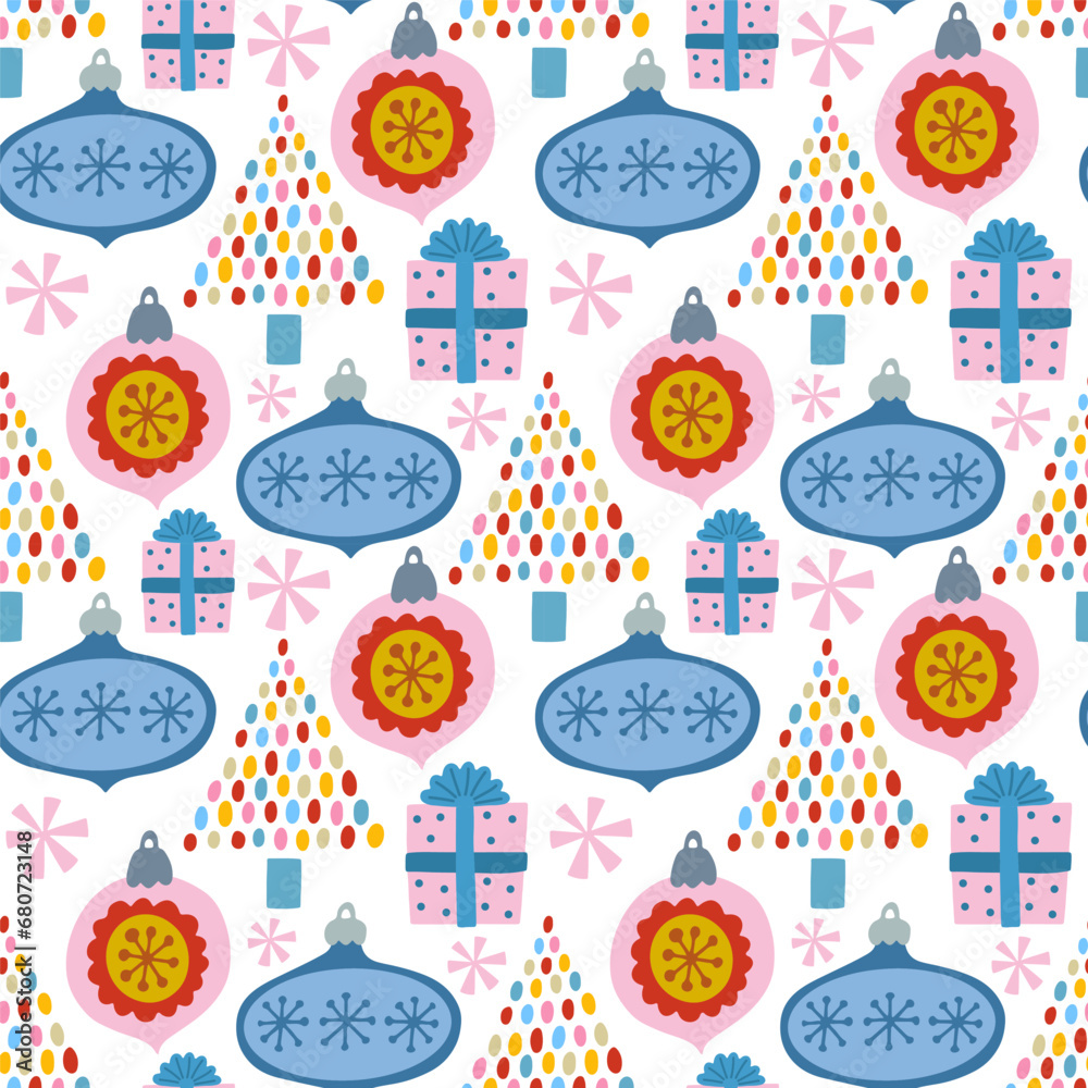 Christmas holiday vector seamless pattern in Scandinavian style, flat illustration. Christmas holiday vector seamless pattern in Scandinavian style, flat illustration.