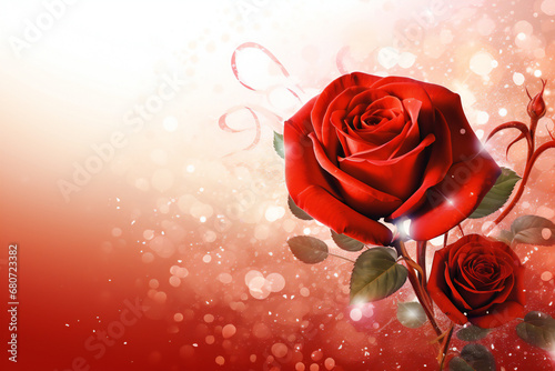 Red rose And pink beautifully arranged in a flower vase. Have romantic Decorate in important events such as wedding decoration in the building And give it to the loved ones. copy space generative ai