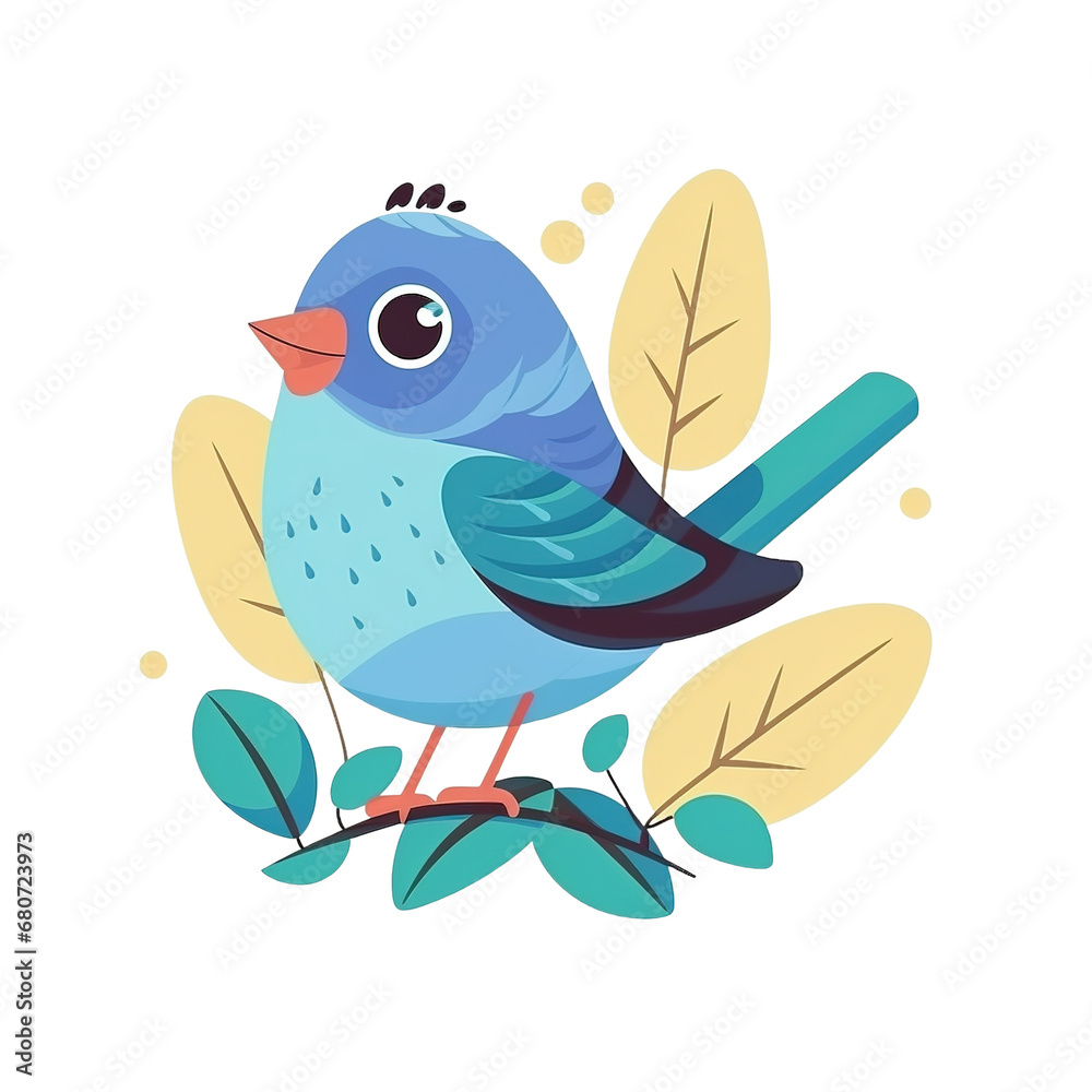 blue bird on branch, isolated on white background, canva, png, cutout