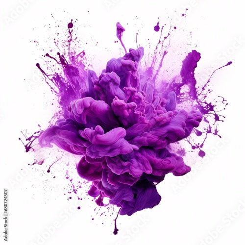 a shot of a purple ink explosion on a white background, digitally enhanced, aerial view, pure is sprayed onto the white background
