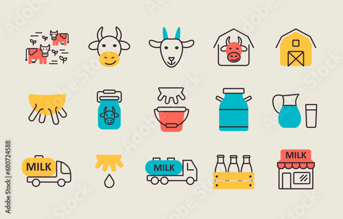 Milk vector icons set. Dairy products sign