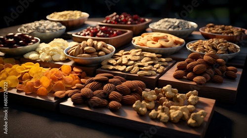 Colorful array of dry fruits and nut