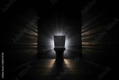 Ceramic toilet in a dark room with lighting.. Generated by artificial intelligence photo