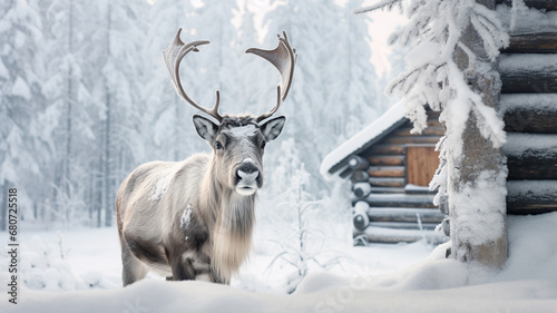 white deer in a snowy landscape in winter