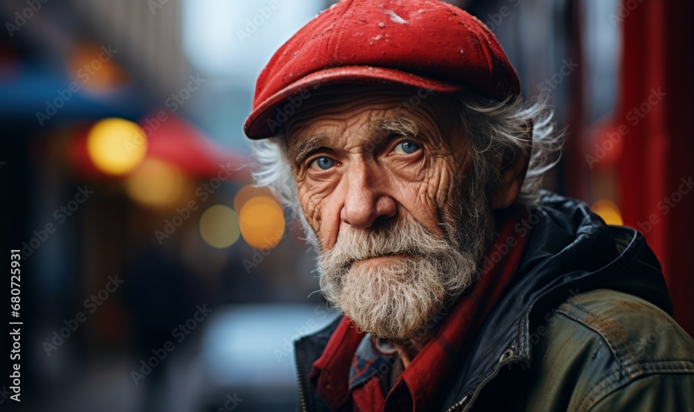 Portrait of an elderly man in a cap on the street. Portrait of an elderly man in a cap on the street.
