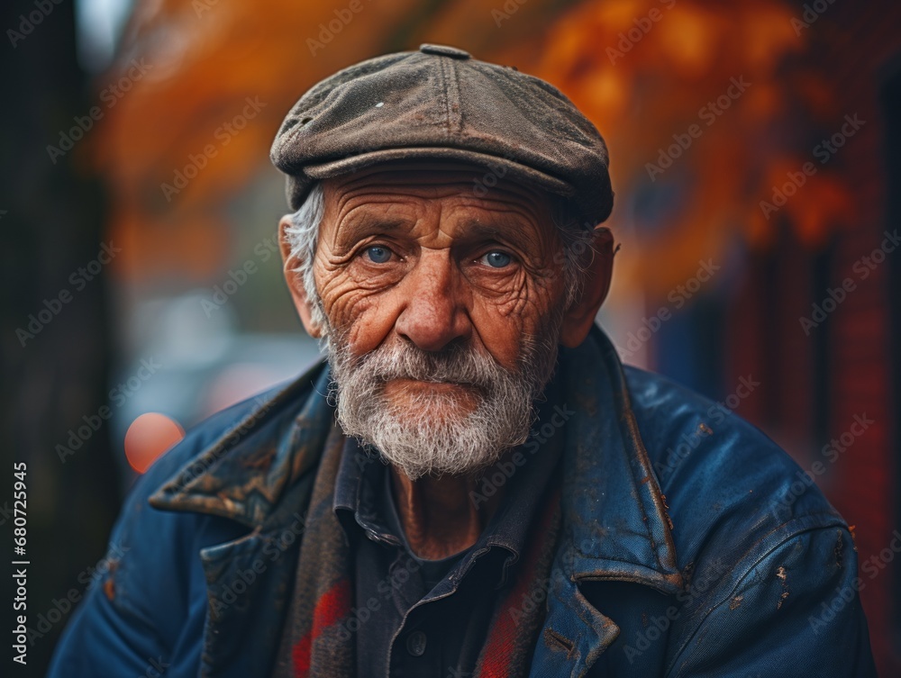 Portrait of an elderly man in a cap on the street. Portrait of an elderly man in a cap on the street.