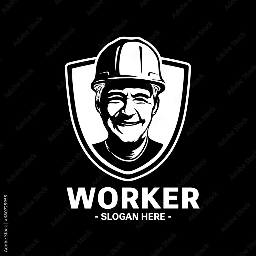 Construction worker with safety hard hat. Logo. Vector and illustration.