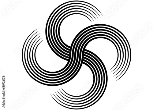 Vector pattern of swirling black lines on a white background. Abstract propeller. Trendy vector background.