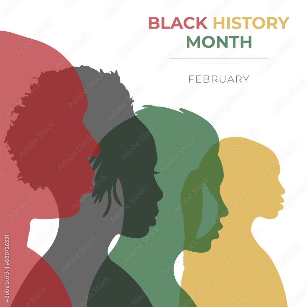 Black History Month.Illustration with silhouettes of African men and women.