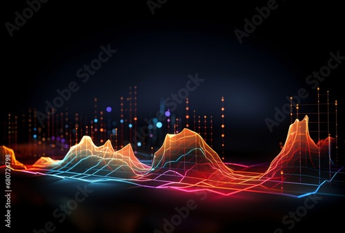 abstract graph of a colorful dyadic wave in the dark, bokeh, vibrant skylines, tilt shift