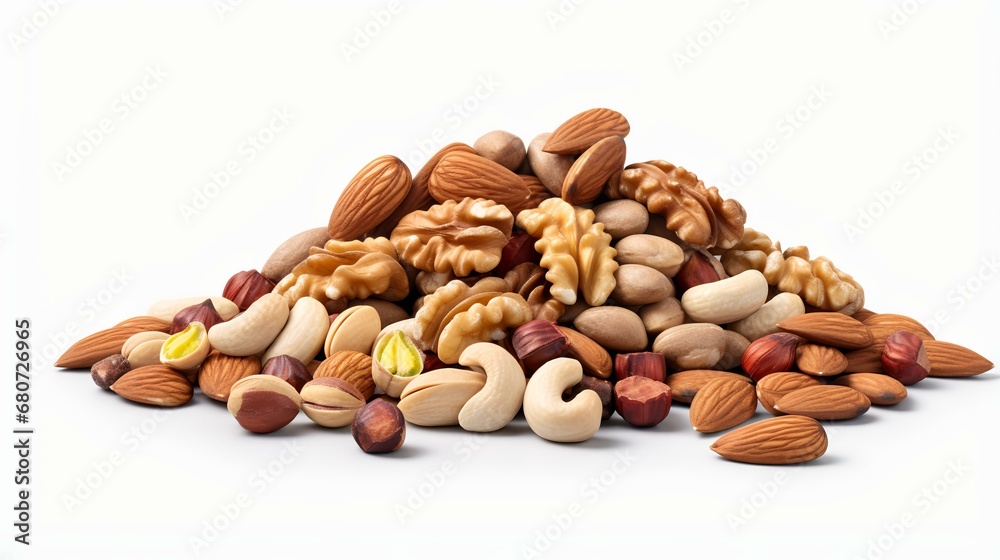 Mix of Nuts and Dry Fruits Isolated on a White Background