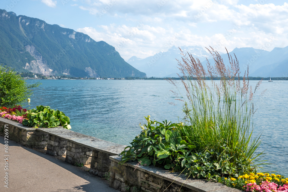 Embankment of town of Montreux, Switzerland Embankment of town of Montreux, Switzerland