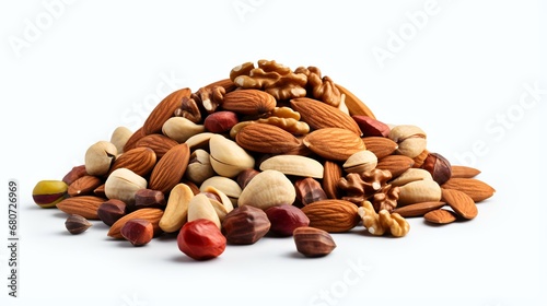 Mix of Nuts and Dry Fruits Isolated on a White Background