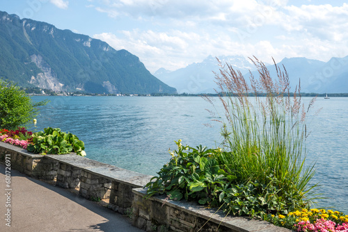 Embankment of town of Montreux, Switzerland