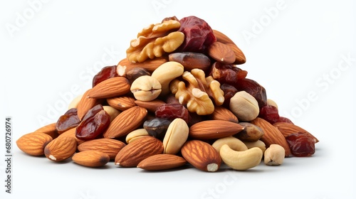 Mix of Nuts and Dry Fruits Isolated on a White Background © Aqeel Siddique
