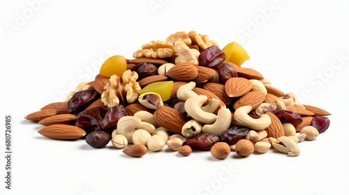 Mix of Nuts and Dry Fruits Isolated on a White Background