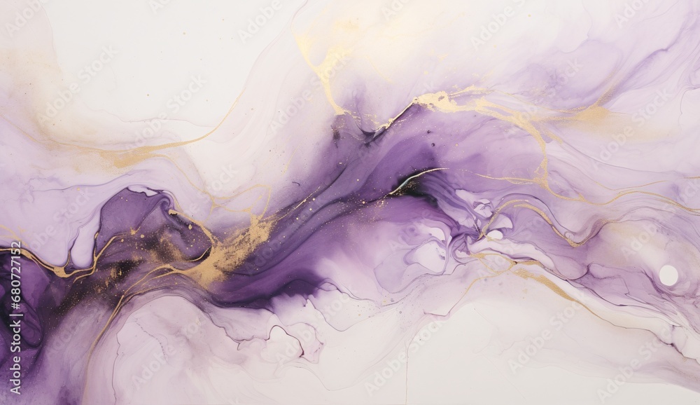 an abstract painting of purple and gold on a white background, luxurious textures, marble, ink painting