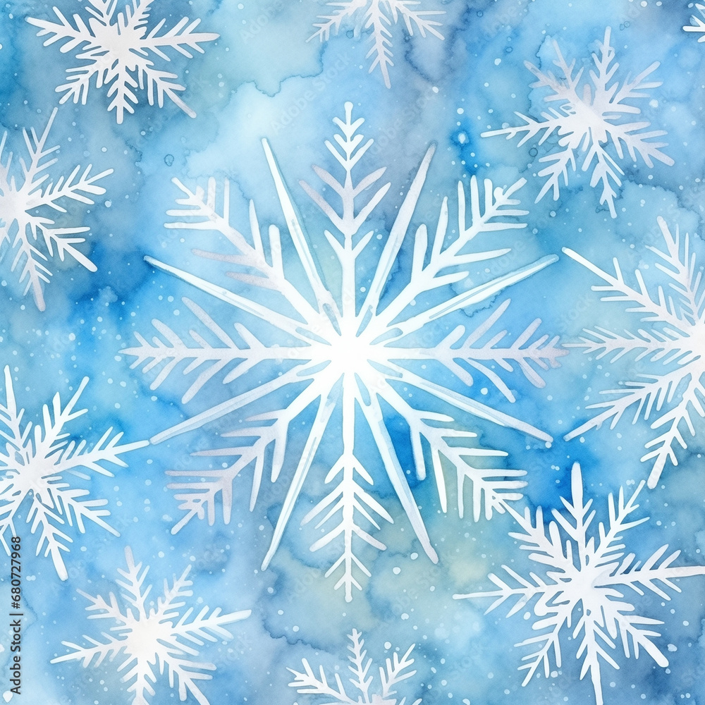 Winter pattern with snowflakes. Watercolor Christmas background created with Generative Ai technology Winter pattern with snowflakes. Watercolor Christmas background created with Generative Ai technology