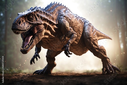 3D rendering of T-Rex attacking on white background. ai generative © Igor