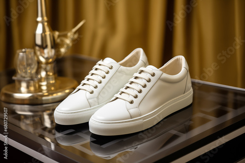 Fashion white leather unisex sneakers shoe