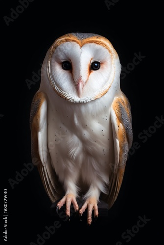 barn owl against a dark background close-up monochromatic shadows medium-format lens