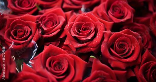 Beautiful bouquet of red roses with extraordinary decoration