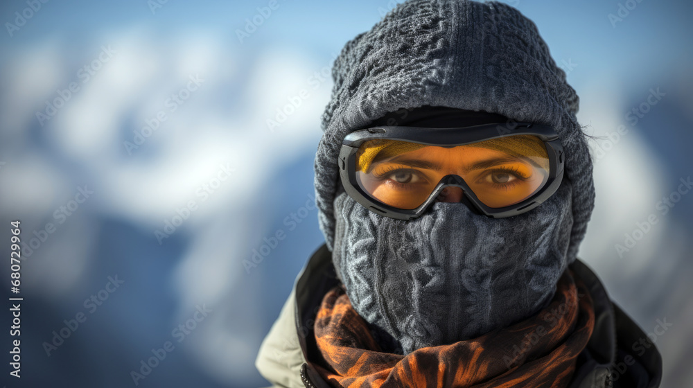 Determined Explorer in Snowy Mountains Determined Explorer in Snowy Mountains