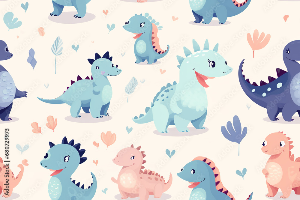 Cute dinosaurs pattern in pastel light colors Cute dinosaurs pattern in pastel light colors