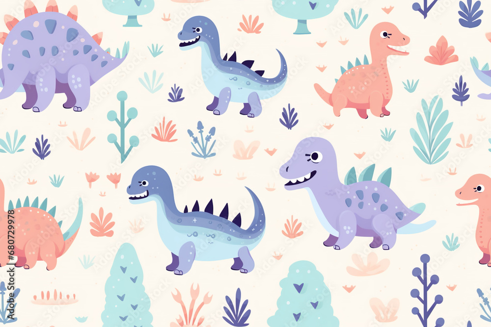 Cute dinosaurs pattern in pastel light colors