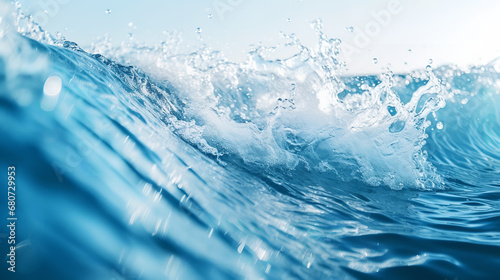 Close up foamy waves rolling up in ocean