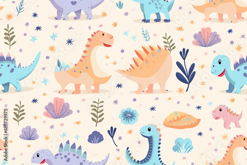 Cute dinosaurs pattern in pastel light colors © Nate