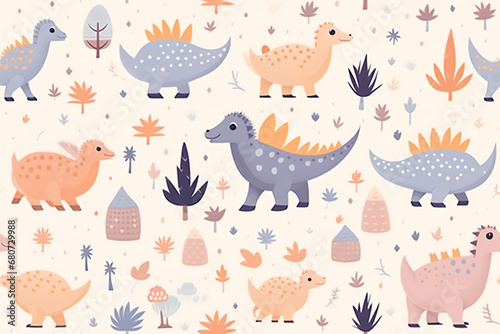 Cute dinosaurs pattern in pastel light colors