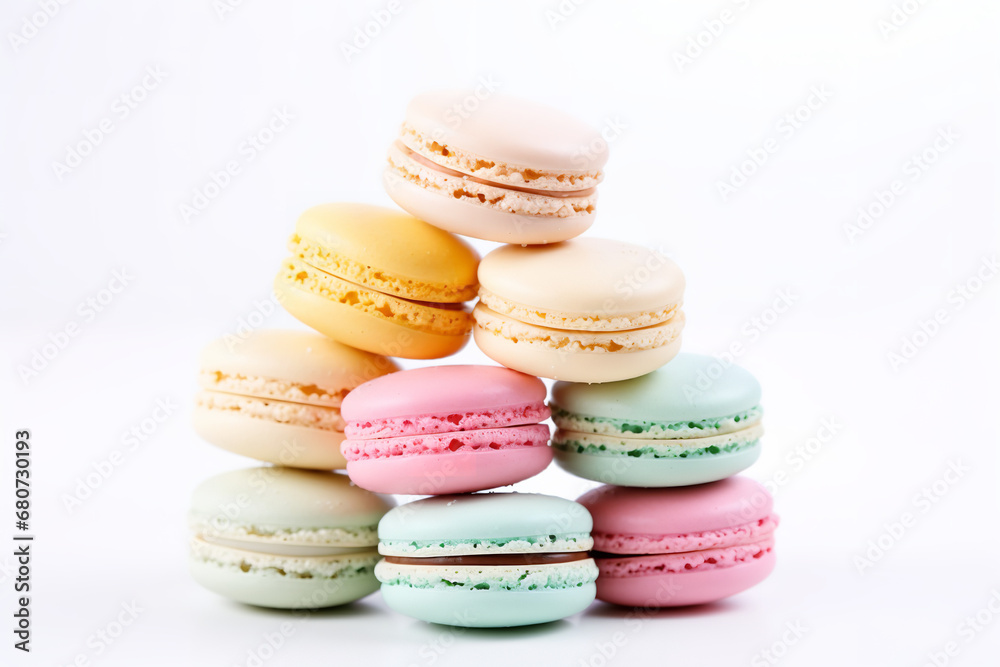 Macarons, pastel colors, white background Macarons, pastel colors, white background