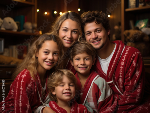portrait of a family at home, in christmas