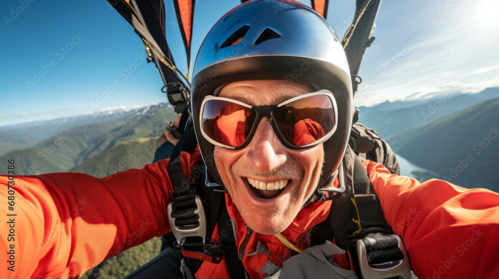 Joyful Paraglider Above Mountains Joyful Paraglider Above Mountains