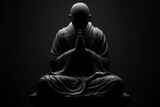 praying monk sit on solid black background. ai generative