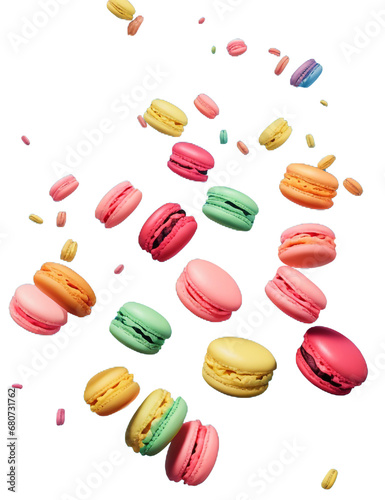 Wallpaper Mural French colorful  macaroons with white chocolate and raspberries isolated on whit background flying in the air genertated by AI  Torontodigital.ca