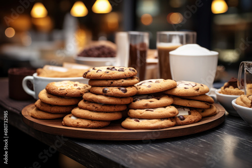 A coffee shop offering a selection of cookies to pair with beverages. Concept of caf   treats. Generative Ai.