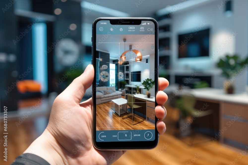 Close-Up of User Operating Smart Home Devices via Smartphone Application