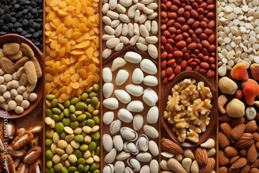Vegan Culinary Essentials: Close-Up of Assorted Nuts and Seeds for Healthy Recipes and Snacks Vegan Culinary Essentials: Close-Up of Assorted Nuts and Seeds for Healthy Recipes and Snacks