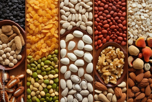 Vegan Culinary Essentials: Close-Up of Assorted Nuts and Seeds for Healthy Recipes and Snacks