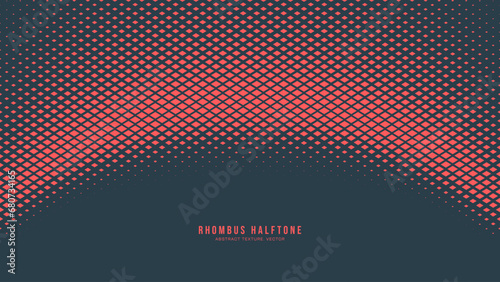 Rhombus Halftone Checkered Pattern Vector Curved Semi Circle Line Border Red Blue Abstract Background. Chequered Particles Subtle Texture Pop Art Graphic Design. Modern Half Tone Graphical Abstraction