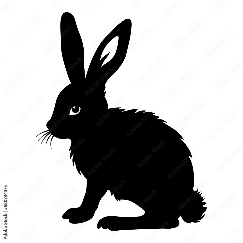 Obraz premium Black Rabbit Silhouette Isolated on White Background. Vector Illustration