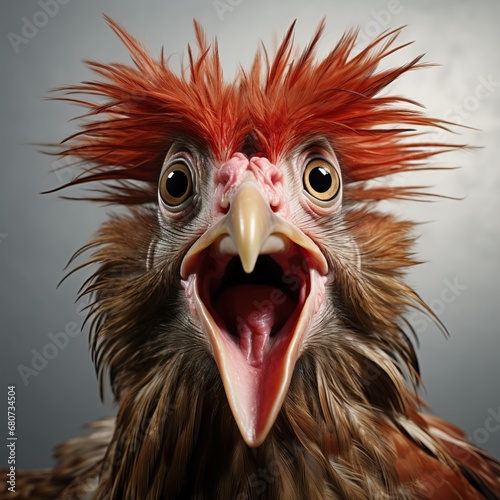 A chicken with a very expressive facial expression. Very funny look. Great image for web icon, game avatar, profile picture, for educational needs of nature. Square photo