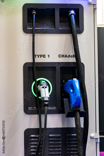 Car charging power station with two connectors.