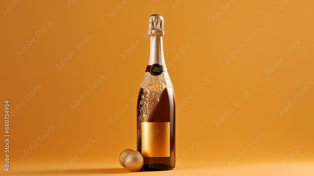 Champagne bottle holiday template. Greeting card or invitation with a bottle champagne. Happy new year background. Surprise for New Year or Christmas. New Year concept. Decor concept.Celebrate concept Champagne bottle holiday template. Greeting card or invitation with a bottle champagne. Happy new year background. Surprise for New Year or Christmas. New Year concept. Decor concept.Celebrate concept