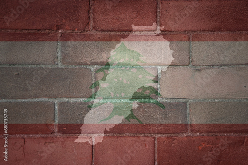 map and flag of lebanon on a old brick wall photo