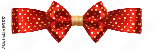 Red bow ribbon border with golden decoration, isolated on transparent background. Generative AI