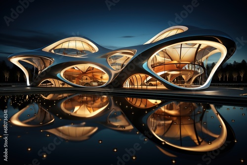 House of the Future. Alternative creative planning design architecture innovative modern modernized buildings. the skill and science of constructing, designing buildings and structures. photo